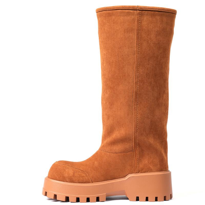 CELNEPHO Knee High Snow Boots for Women Suede round Toe Chunky Platform Heel Warm Chunky Platform Heel Cozy Easy Pull on Winter Boot Casual Dress Shoes Stepup Style