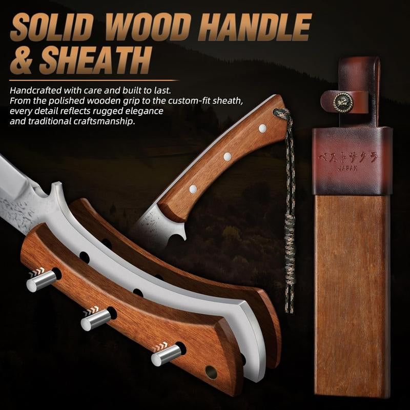 Purple Dragon Outdoor Knives - Camping Outdoor Knife with Solid Wood Sheath