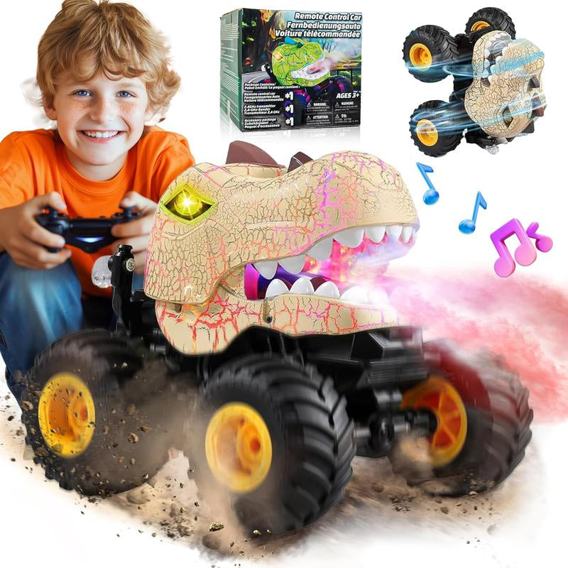 BEZGAR RC Monster Truck - 360° Spin, Lights & Music | Dinosaur Remote Control Car, 1:20 Scale Toy for Boys Ages 4-7