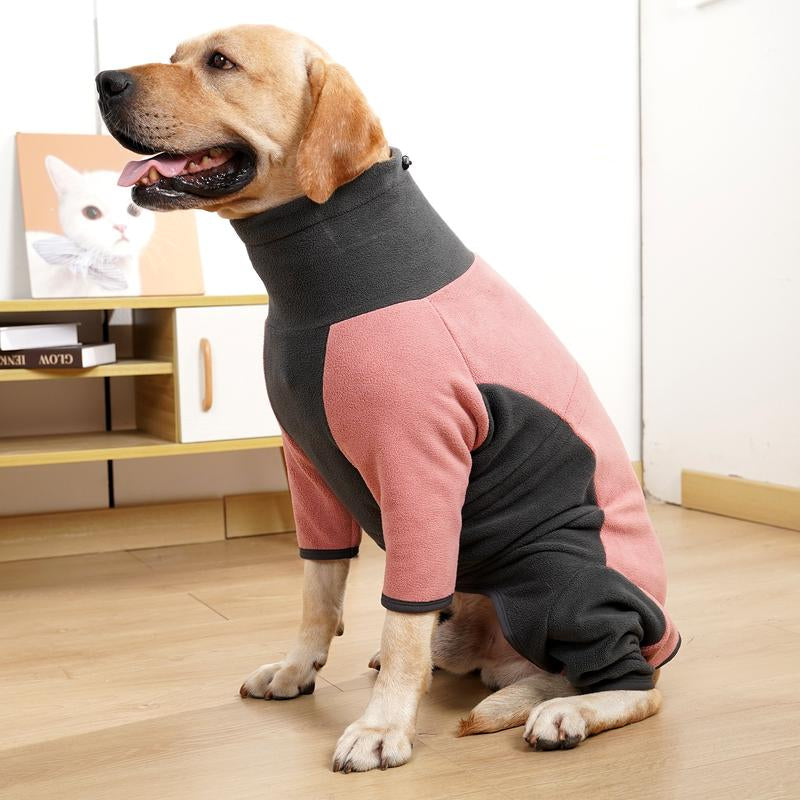Happy Time Pet Products Doberman Large Dog Clothes Adjustable Full Coverage Four-Legged Thickened Warm Cotton Jacket High Collar Fleece Dog Color Block Coat for Winter Cold Weather Protection