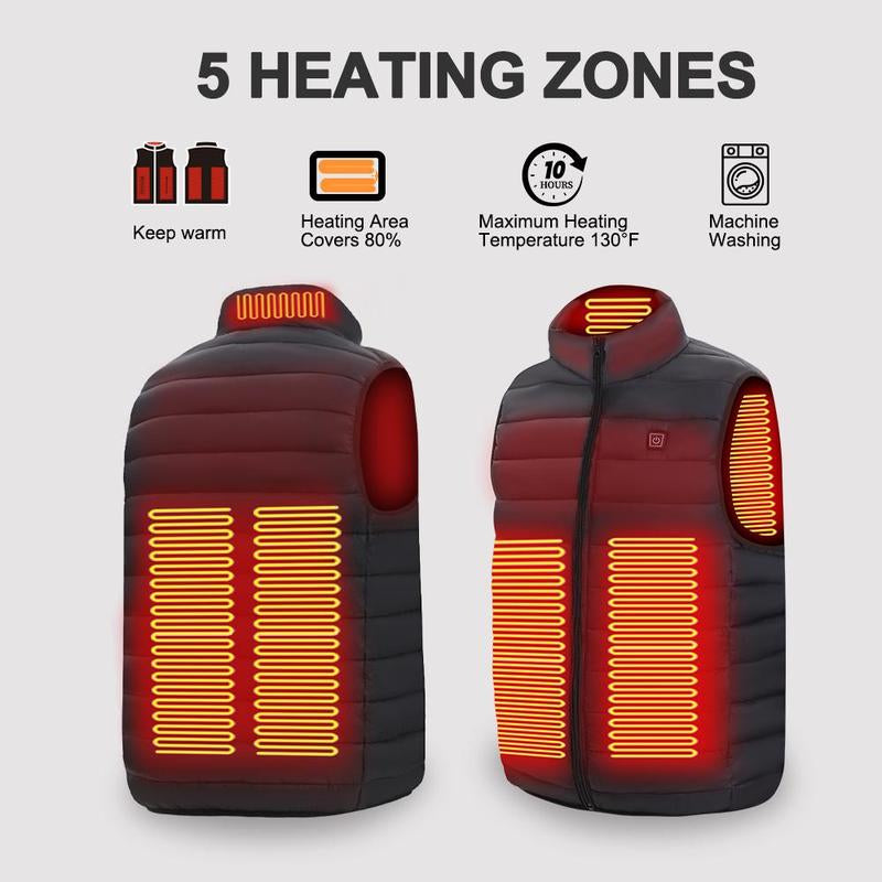 Arcticpro Heated Vest: 5-Zone Smart Heating, Machine Washable & All-Weather Protection - Redefine Winter Comfort with Exclusive Private Model Heating Chip（Not Included with Power Bank）
