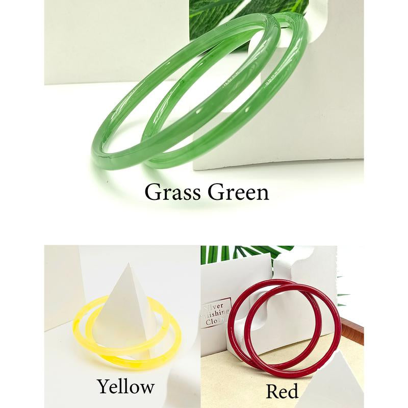 Natural Jade Three-Pair Set Skinny Bangle Bracelets Free Combination for Black Friday Christmas Gift for Women and Girls