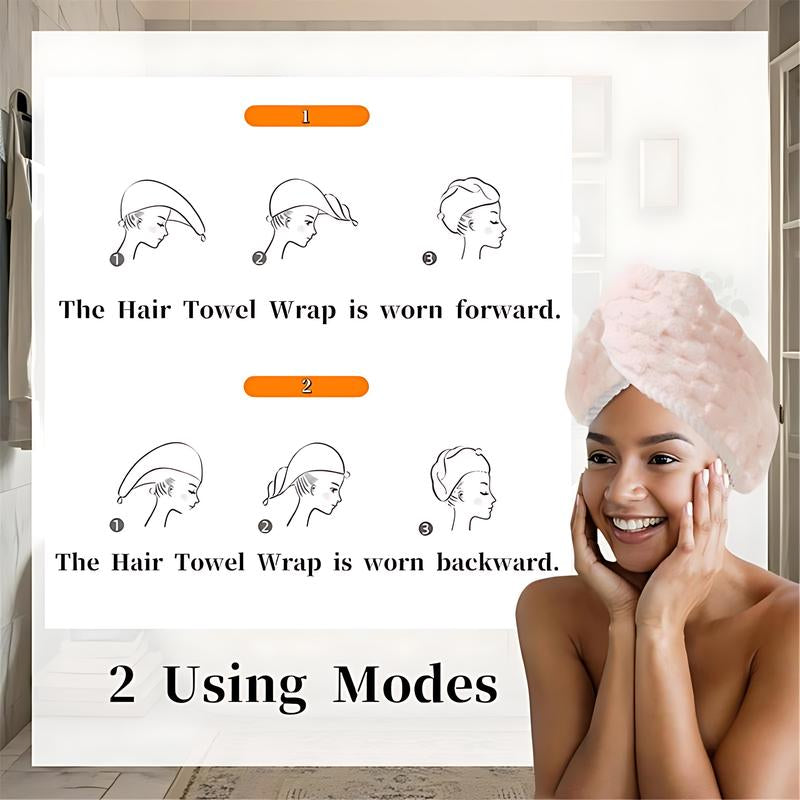 3 Pack Microfiber Hair Towel Wrap for Women, Quick Dry Super Absorbent Hair Turban with Button, anti Frizz Large Drying Towel Set for Bathroom, Travel, Gift Idea Micro Fiber
