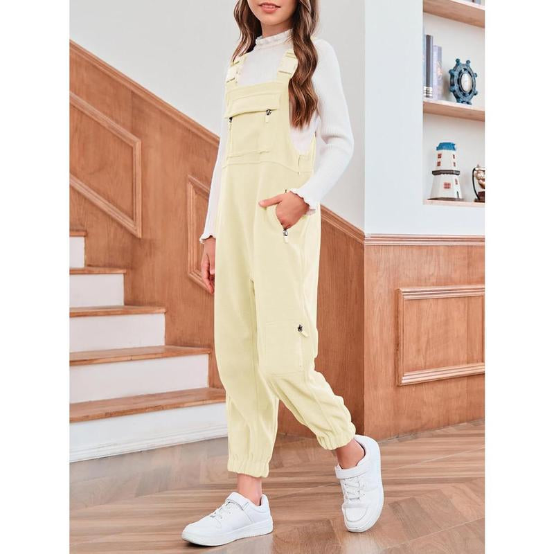 Girls Fleece Overalls Kids Warm Winter Loose Casual Jumpsuits with Pockets 5-14 Years