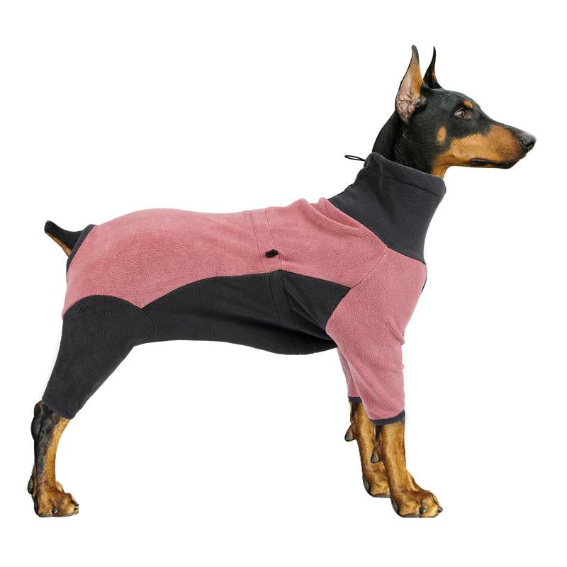 Happy Time Pet Products Doberman Large Dog Clothes Adjustable Full Coverage Four-Legged Thickened Warm Cotton Jacket High Collar Fleece Dog Color Block Coat for Winter Cold Weather Protection