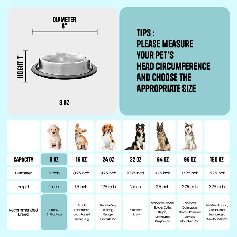 8Oz Traditional Shape Non-Skid Stainless Steel Feeding Bowl for Pets - Dishwasher Safe & Rust-Resistant