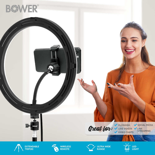 12-Inch Studio Light with USB Power and Ball-Head Mount, 62-Inch Adjustable Tripod, Available in 3 Colors with 10 Brightness Levels and In-Line Remote Control