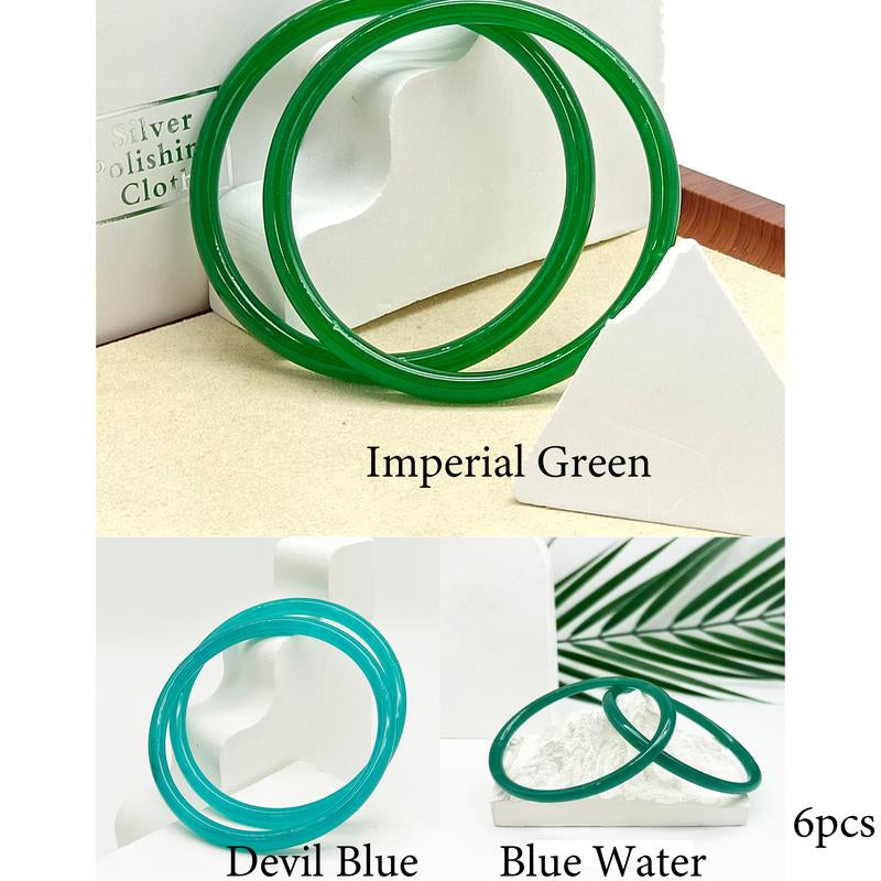 Natural Jade Three-Pair Set Skinny Bangle Bracelets Free Combination for Black Friday Christmas Gift for Women and Girls