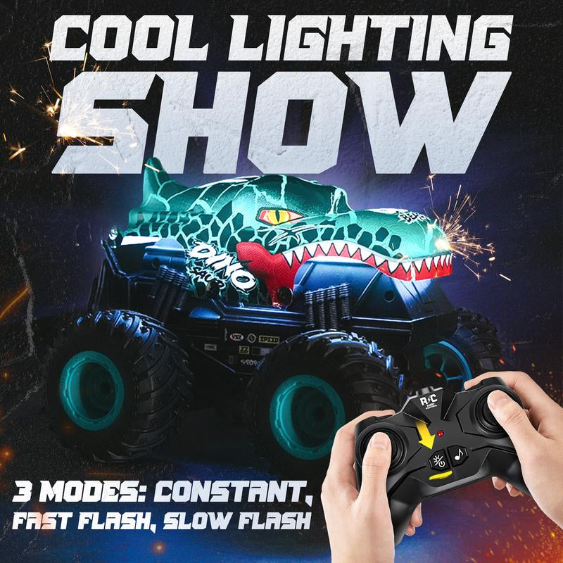 BEZGAR RC Monster Truck - 360° Spin, Lights & Music | Dinosaur Remote Control Car, 1:20 Scale Toy for Boys Ages 4-7