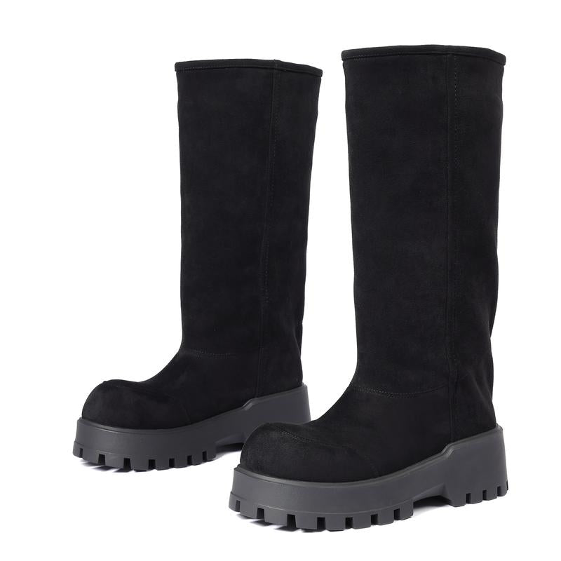 CELNEPHO Knee High Snow Boots for Women Suede round Toe Chunky Platform Heel Warm Chunky Platform Heel Cozy Easy Pull on Winter Boot Casual Dress Shoes Stepup Style