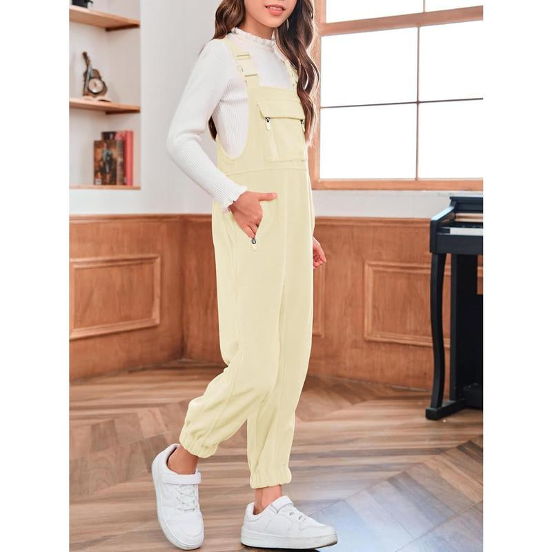 Girls Fleece Overalls Kids Warm Winter Loose Casual Jumpsuits with Pockets 5-14 Years