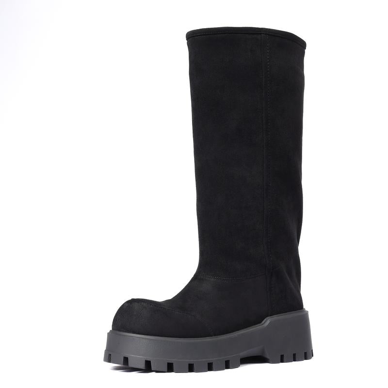 CELNEPHO Knee High Snow Boots for Women Suede round Toe Chunky Platform Heel Warm Chunky Platform Heel Cozy Easy Pull on Winter Boot Casual Dress Shoes Stepup Style