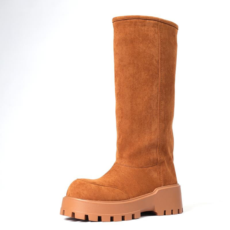 CELNEPHO Knee High Snow Boots for Women Suede round Toe Chunky Platform Heel Warm Chunky Platform Heel Cozy Easy Pull on Winter Boot Casual Dress Shoes Stepup Style