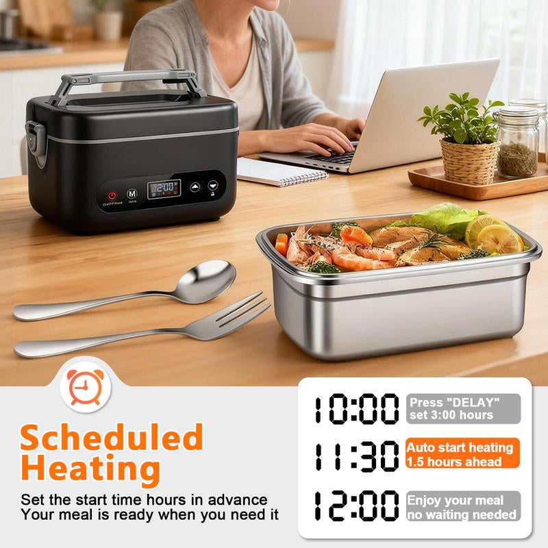 Electric Lunch Box Cordless Heated Lunch Box for Students 12000Mah Battery Portable Insulated Stainless Steel Container Set with Timer Function Leak-Proof Food Warmer for Office School Truck Outdoor Use Christmas Gift Black Friday Tableware