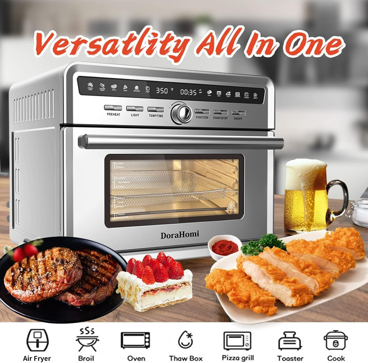 Revolutionary Air Fryer & Toaster Oven Combo - 26.3QT Capacity for Healthy Cooking with 1800W Power