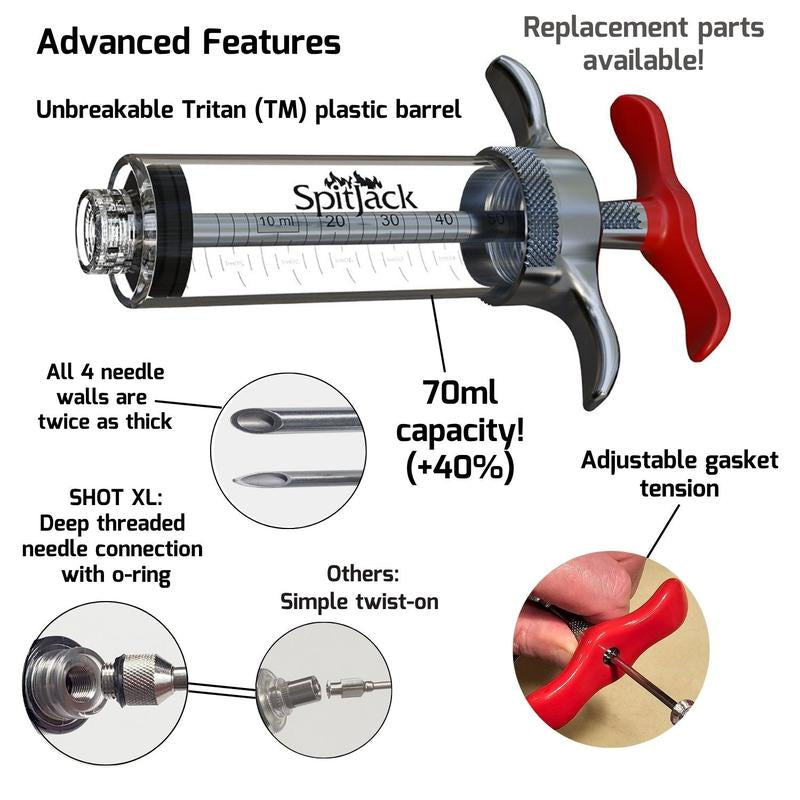 Spitjack SHOT XL Meat Injector Kit with Deluxe Case and Four Needles