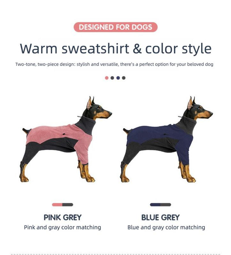 Happy Time Pet Products Doberman Large Dog Clothes Adjustable Full Coverage Four-Legged Thickened Warm Cotton Jacket High Collar Fleece Dog Color Block Coat for Winter Cold Weather Protection