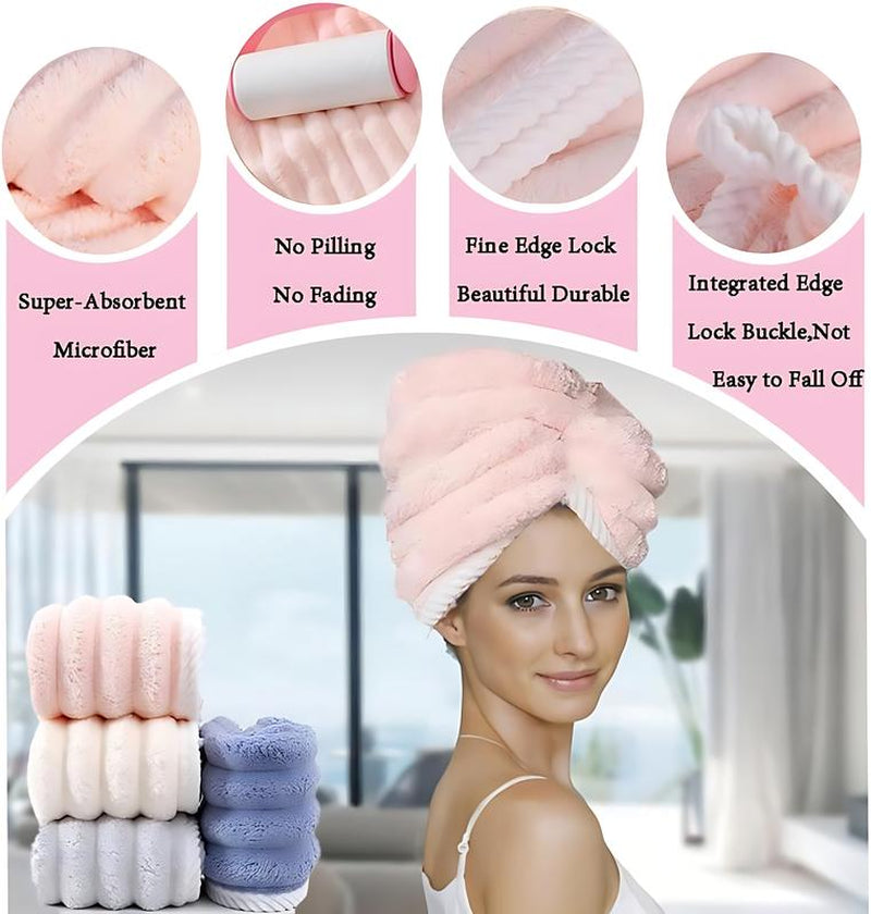 3 Pack Microfiber Hair Towel Wrap for Women, Quick Dry Super Absorbent Hair Turban with Button, anti Frizz Large Drying Towel Set for Bathroom, Travel, Gift Idea Micro Fiber