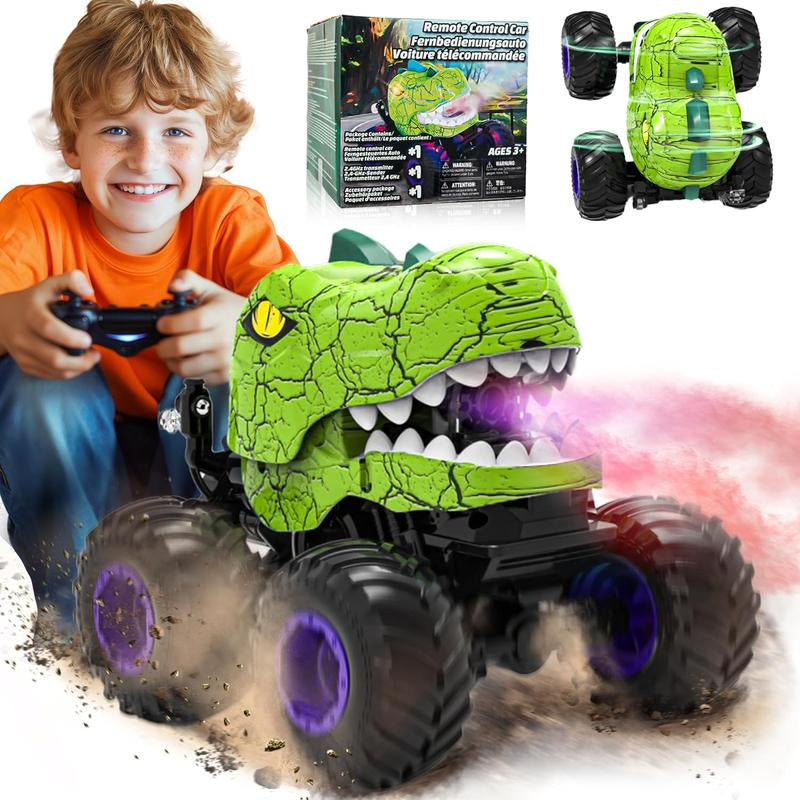 BEZGAR RC Monster Truck - 360° Spin, Lights & Music | Dinosaur Remote Control Car, 1:20 Scale Toy for Boys Ages 4-7