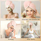 3 Pack Microfiber Hair Towel Wrap for Women, Quick Dry Super Absorbent Hair Turban with Button, anti Frizz Large Drying Towel Set for Bathroom, Travel, Gift Idea Micro Fiber