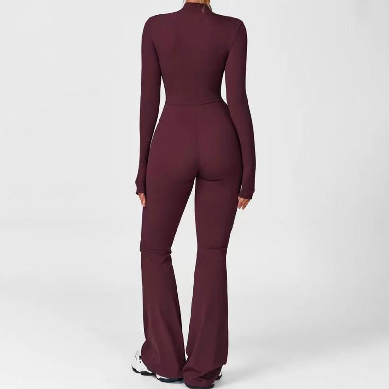Hijesse Autumn Winter Women'S Long Sleeve Flared Sports Jumpsuit -Zipperjumpsuit, Wide Leg Bodysuit, Sexy One-Piece Yogajumpsuit, Fitness Activewear for the Gym, Casual or Street Wear, Tennis Skirt with Shorts and Tie.Front Activewear Sporty Yoga Set