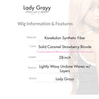 28-Inch Solid Caramel Strawberry Blonde Lightly Wavy Undone Waves W/ Layers Synthetic Wig | 【Heat Resistant】【Cap Included】 |