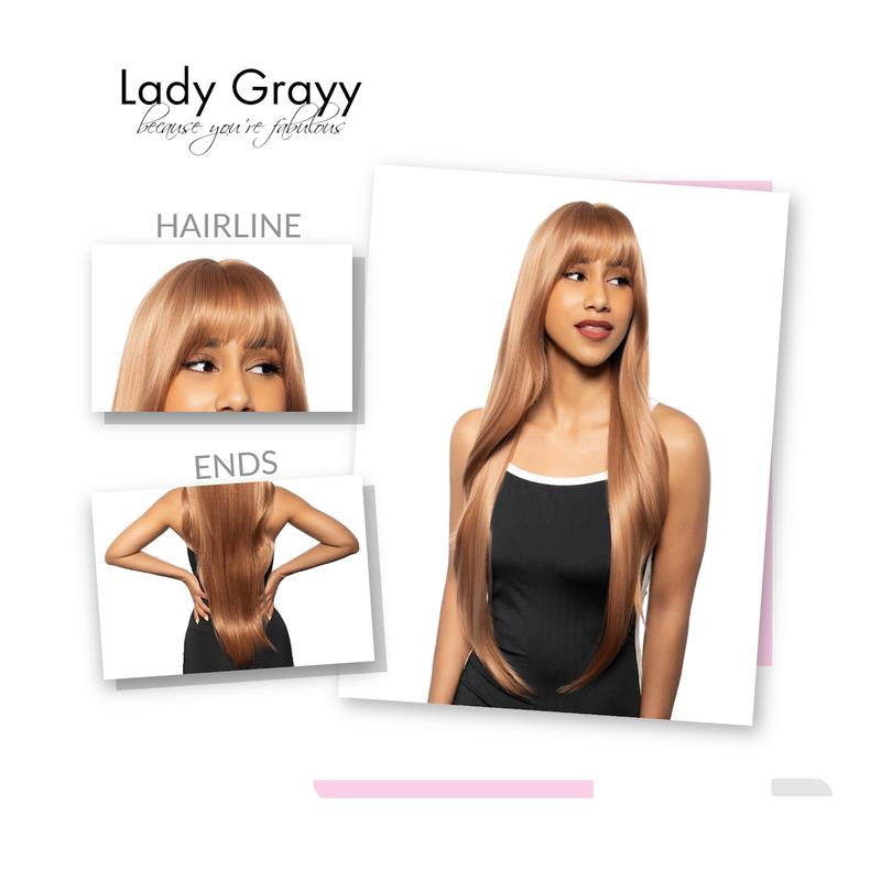 28-Inch Solid Caramel Strawberry Blonde Lightly Wavy Undone Waves W/ Layers Synthetic Wig | 【Heat Resistant】【Cap Included】 |