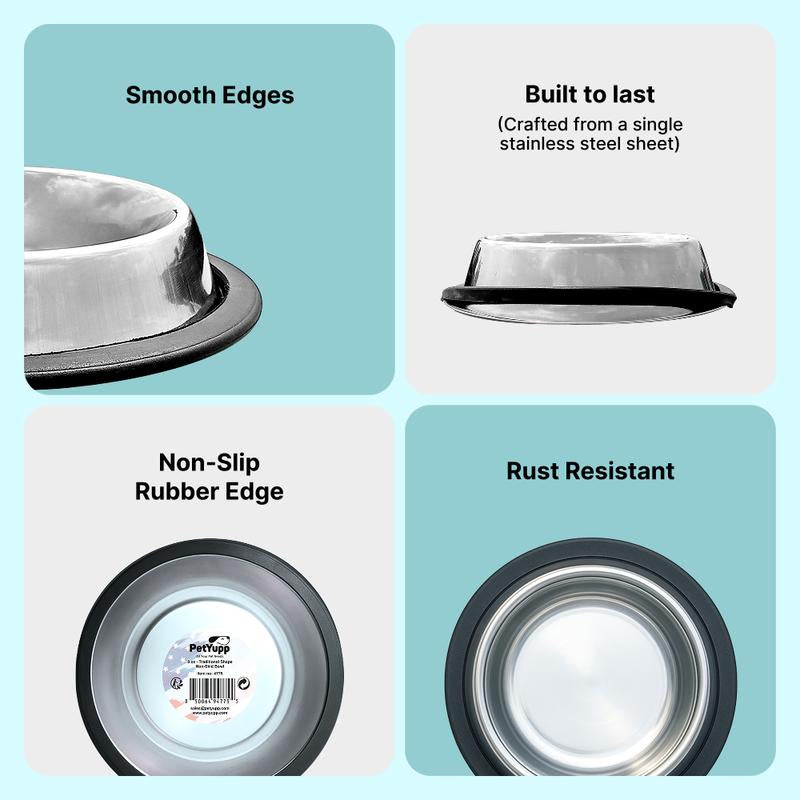8Oz Traditional Shape Non-Skid Stainless Steel Feeding Bowl for Pets - Dishwasher Safe & Rust-Resistant
