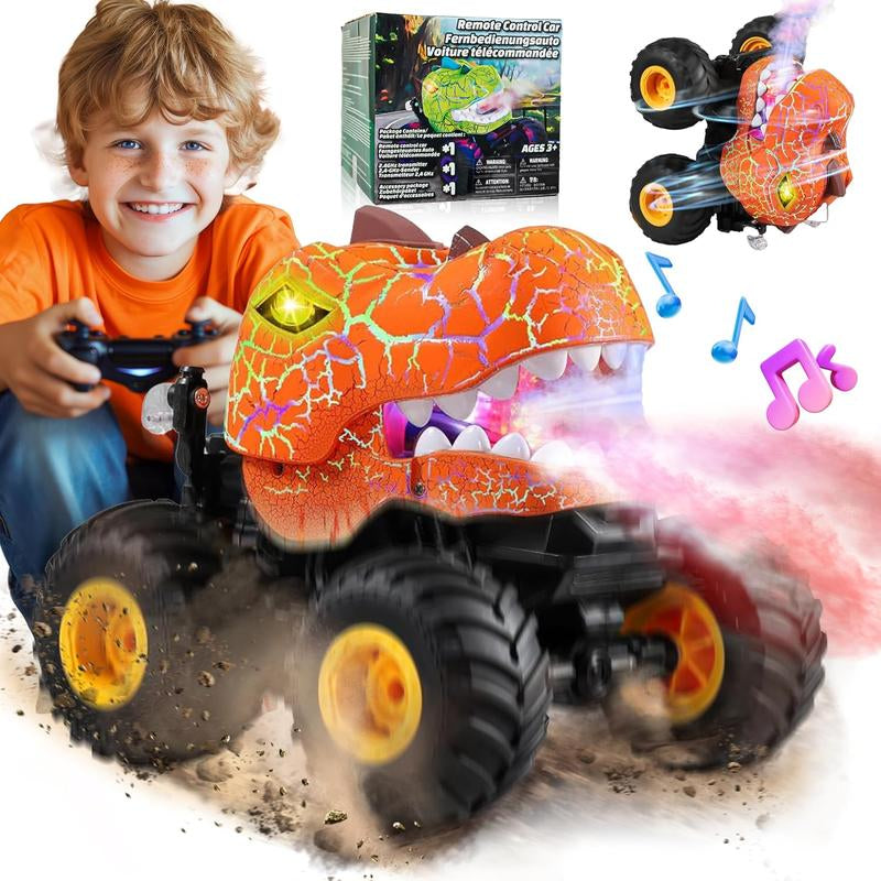 BEZGAR RC Monster Truck - 360° Spin, Lights & Music | Dinosaur Remote Control Car, 1:20 Scale Toy for Boys Ages 4-7