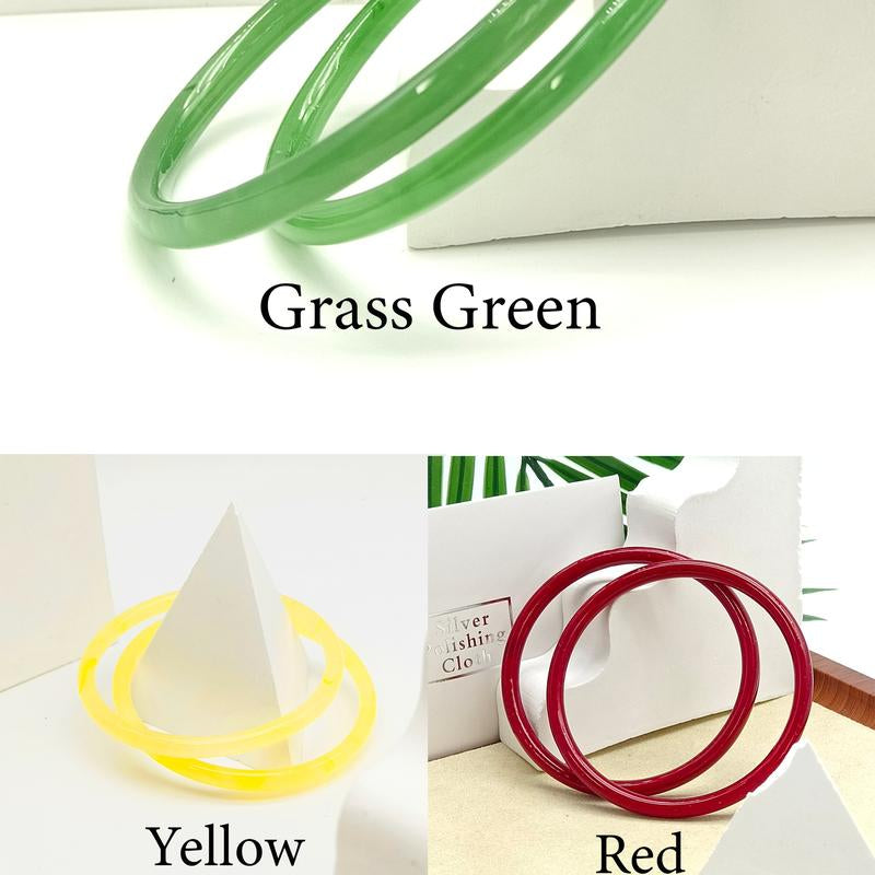 Natural Jade Three-Pair Set Skinny Bangle Bracelets Free Combination for Black Friday Christmas Gift for Women and Girls