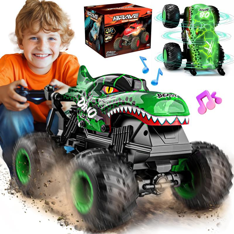 BEZGAR RC Monster Truck - 360° Spin, Lights & Music | Dinosaur Remote Control Car, 1:20 Scale Toy for Boys Ages 4-7