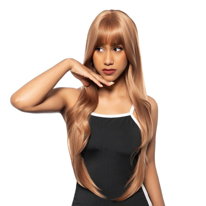 28-Inch Solid Caramel Strawberry Blonde Lightly Wavy Undone Waves W/ Layers Synthetic Wig | 【Heat Resistant】【Cap Included】 |