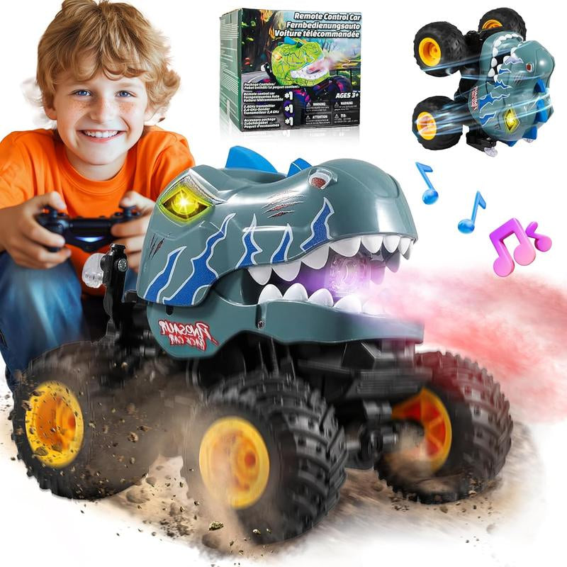 BEZGAR RC Monster Truck - 360° Spin, Lights & Music | Dinosaur Remote Control Car, 1:20 Scale Toy for Boys Ages 4-7