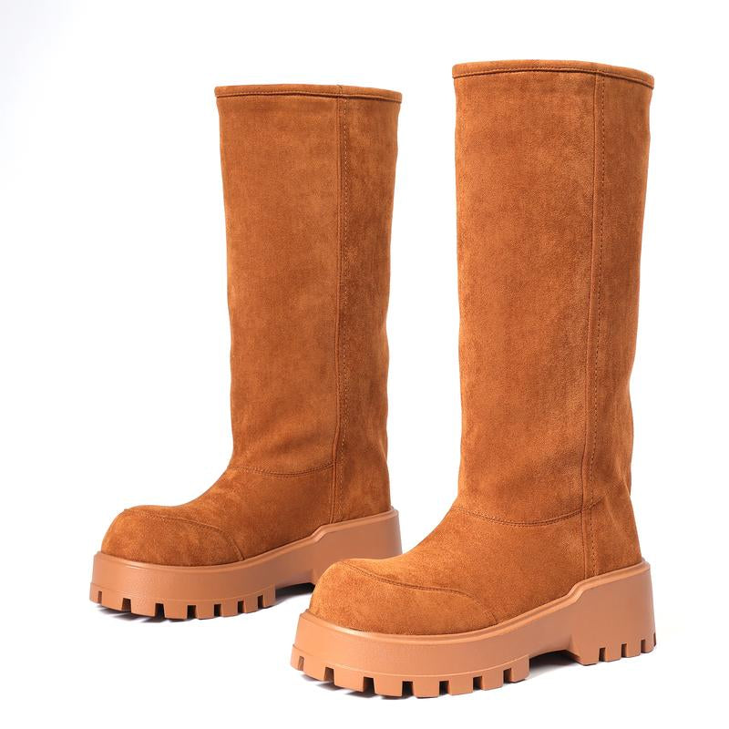 CELNEPHO Knee High Snow Boots for Women Suede round Toe Chunky Platform Heel Warm Chunky Platform Heel Cozy Easy Pull on Winter Boot Casual Dress Shoes Stepup Style